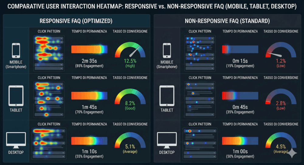 FAQ WordPress: Guida Completa Plugin e Schema 2025 8 Heatmap comparativa delle interazioni utente su FAQ responsive vs non-responsive