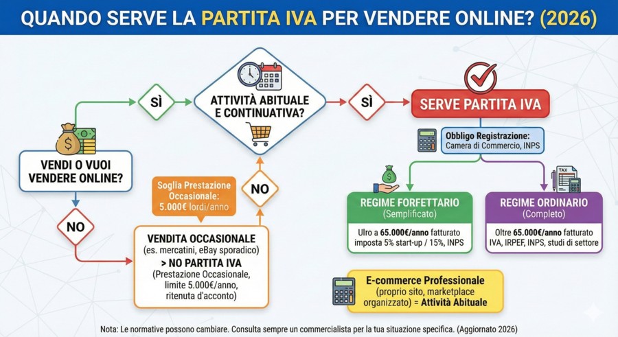 Vendere Online Senza Partita IVA: le 10 cose da sapere 1 vendere online senza partita iva - flowchart decisionale 2026